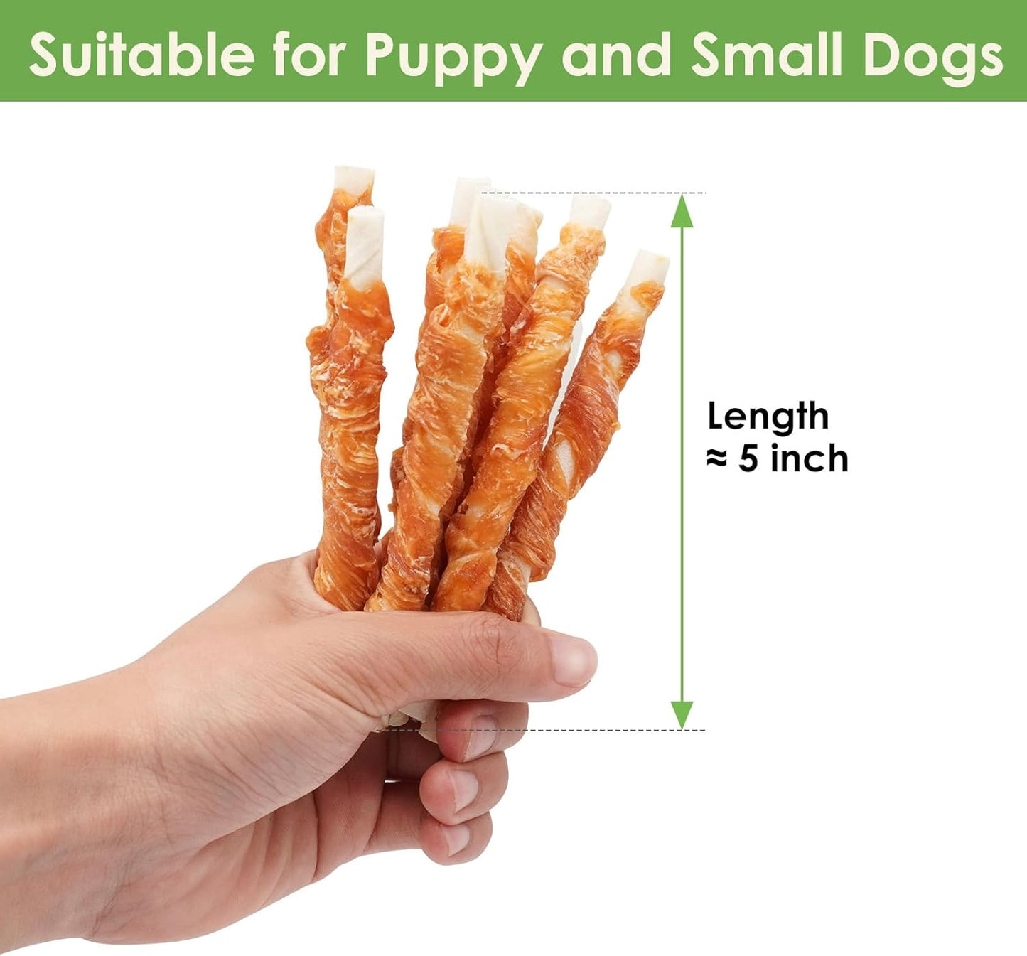 Dog Treats, 5 Inch Rawhide Twist Chicken Hide Sticks, Suitable for Puppy and Small Dogs, 5 Inch (Chicken, Pack of 25)