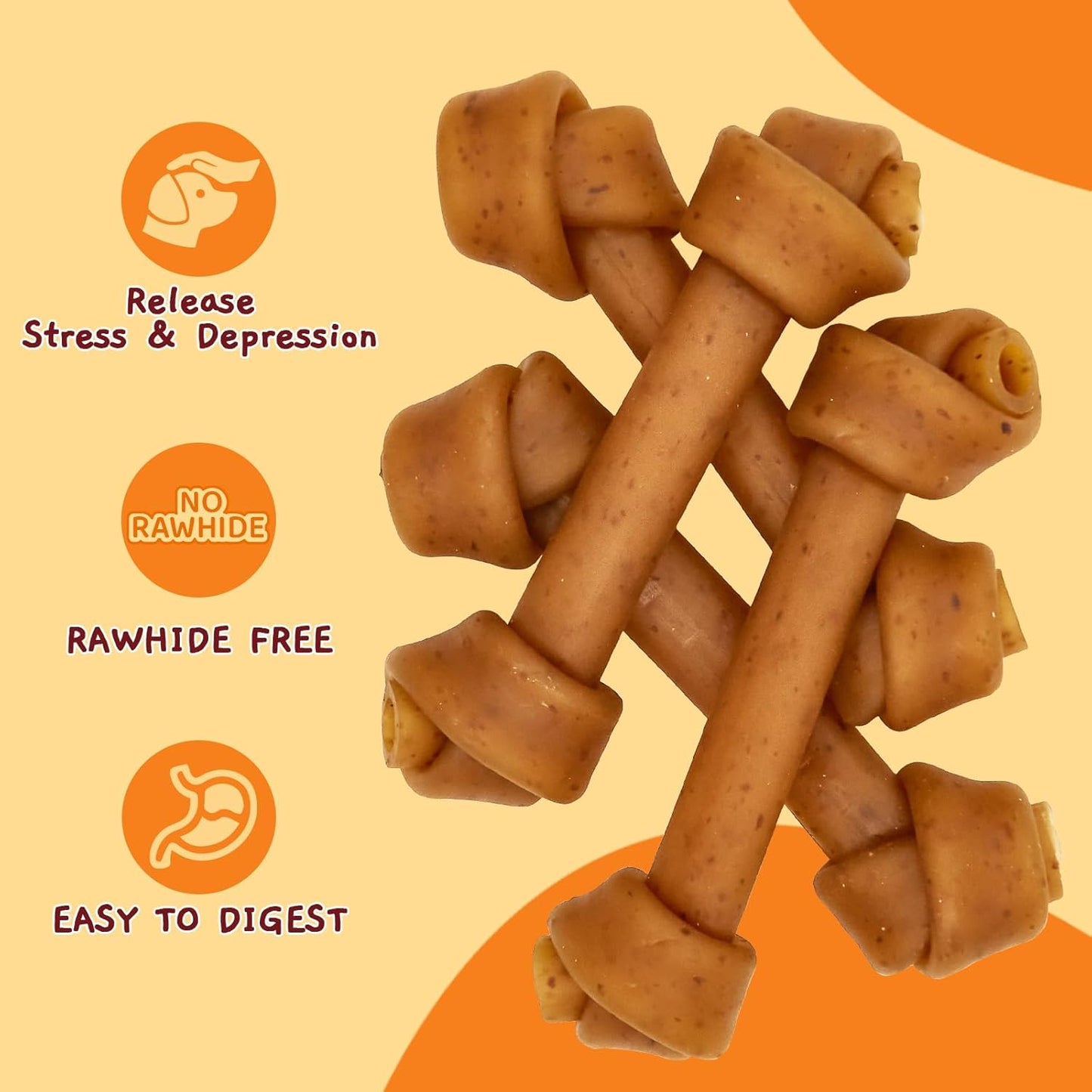 Rawhide-Free Dog Treats | Peanut Butter Flavored Bones | 6.5-Inch Dental Chews | Suitable for Medium to Large Dogs | Easily Digestible Chews | 4-Pack (1 Bag)