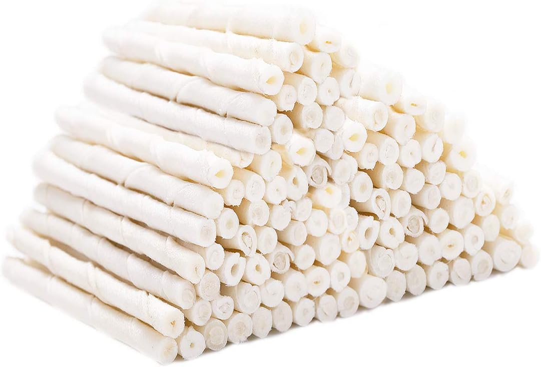 Dog Treats – Natural Rawhide Twists; 5-Inch Thin Rawhide Dental Chews; Suitable for Puppies and Small Dogs; 120-Count Pack