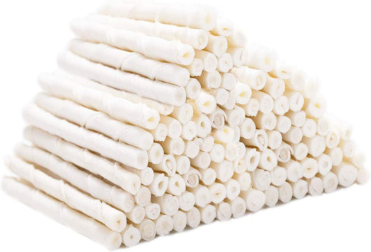 Dog Treats – Natural Rawhide Twists; 5-Inch Thin Rawhide Dental Chews; Suitable for Puppies and Small Dogs; 120-Count Pack