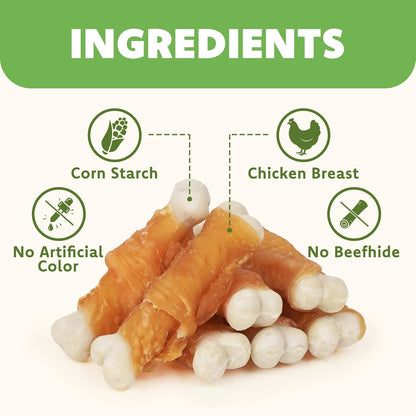 Dog Treats – Rawhide-Free Chicken-Wrapped Calcium Bones; 2.3-Inch Training Treats; Helps Clean Teeth and Freshen Breath; Dental Chews Suitable for Puppies and Small Dogs (28-Count Pack; Sold Individually)