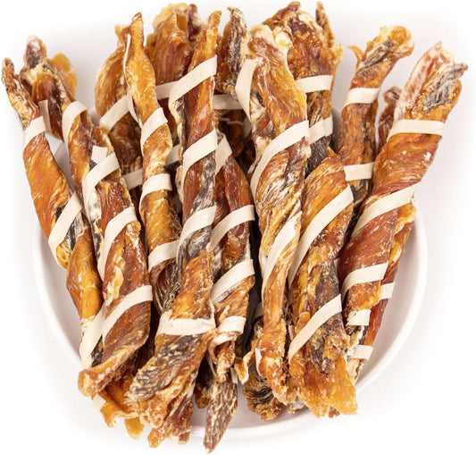 Dog Treats, Triple Flavor Jerky Twist Sticks, 5-7 Inch Chicken Duck and Codfish Sticks Chews for Small Dogs, Healthy Snacks, 10.58 oz (15 Count-Pack of 1)
