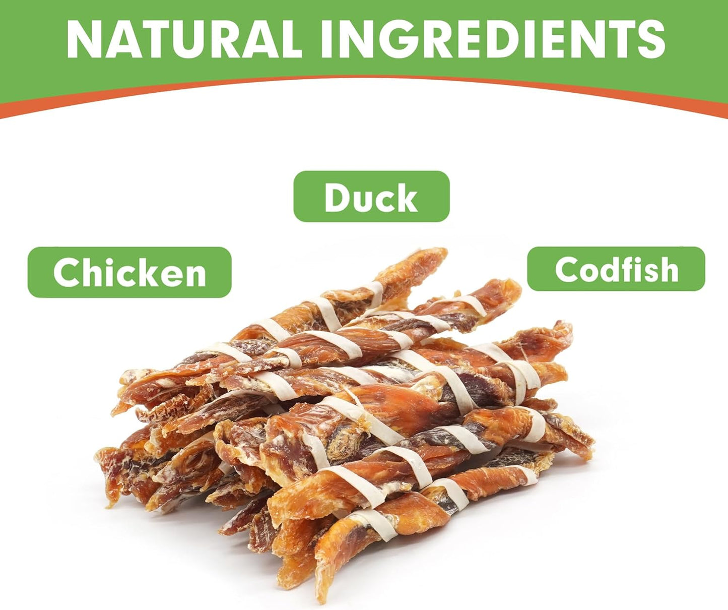 Dog Treats, Triple Flavor Jerky Twist Sticks, 5-7 Inch Chicken Duck and Codfish Sticks Chews for Small Dogs, Healthy Snacks, 17.64 oz (25 Count-Pack of 1)