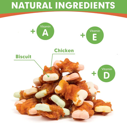 Dog Treats, Mini Chicken Wrapped Biscuits with Added Vitamins, Healthy Training Snacks for Small Medium and Large Dogs, 10.58oz