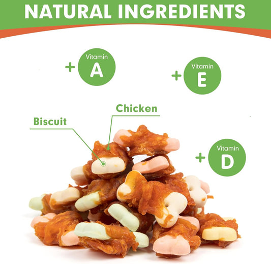 Dog Treats, Mini Chicken Wrapped Biscuits with Added Vitamins, Healthy Training Snacks for Small Medium and Large Dogs, 10.58oz