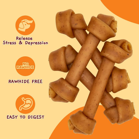Rawhide-Free Dog Treats | Peanut Butter Flavored Bones | 6.5-Inch Dental Chews | Suitable for Medium to Large Dogs | Easily Digestible Chews | 4-Pack (1 Bag)