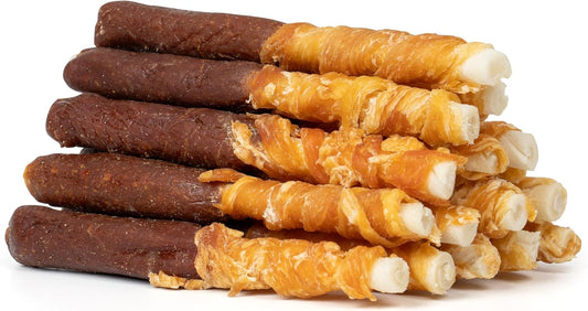 Dog Treats – 5-Inch Dual-Flavor Rawhide Sticks (Double-Wrapped with Chicken & Chicken Liver); Helps Clean Teeth for Small Dogs; 10.6 oz Pack (15 Sticks)