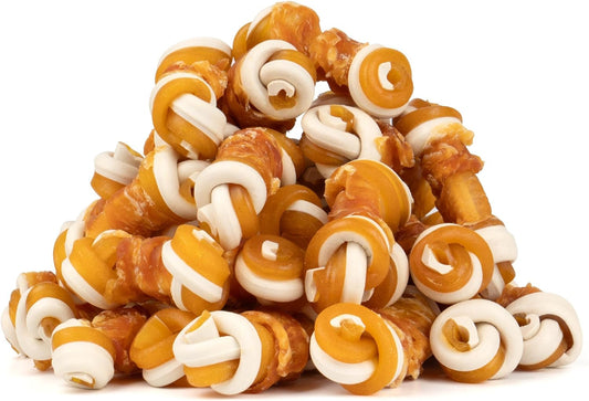 2.5" Rawhide Free Dog Treats with Mixed Vegetables, Chicken Wrapped Mini Knot Bones for Small Dogs, Healthy Snacks for Balanced Nutrition, 21.2oz