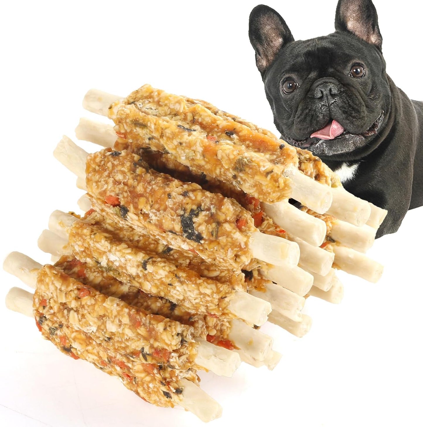 Dog Treats Chews, Chicken Wrapped Rawhide Sticks with Superfood Pumpkin Oats and Spinach 10.6 oz