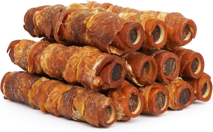 Dog Treats – 5-Inch Chicken-Wrapped Smoked Rawhide Rolls (Filled with Chicken Liver); Rawhide Dental Chews Suitable for Small and Medium Dogs; 21.2 oz Pack (12 Sticks)