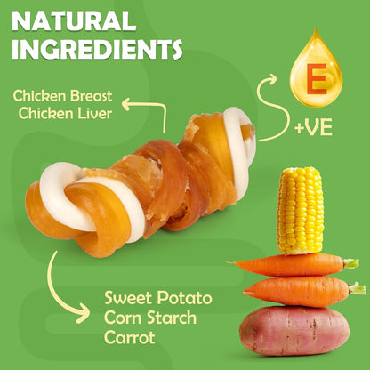 2.5" Rawhide Free Dog Treats with Mixed Vegetables, Chicken Wrapped Mini Knot Bones for Small Dogs, Healthy Snacks for Balanced Nutrition, 21.2oz