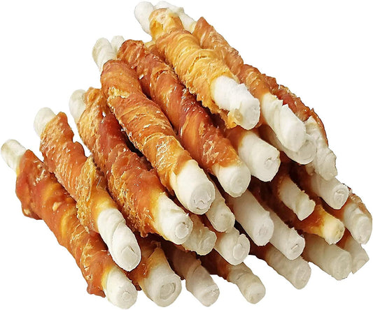 Dog Treats, 5 Inch Rawhide Twist Chicken Hide Sticks, Suitable for Puppy and Small Dogs, 5 Inch (Chicken, Pack of 25)