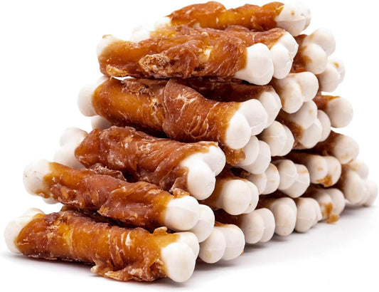 Dog Treats – Rawhide-Free Chicken-Wrapped Calcium Bones; 2.3-Inch Training Treats; Helps Clean Teeth and Freshen Breath; Dental Chews Suitable for Puppies and Small Dogs (28-Count Pack; Sold Individually)