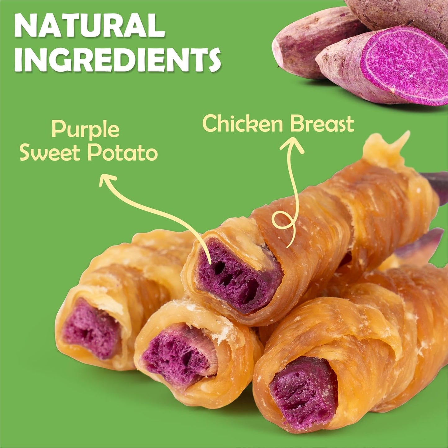 Rawhide Free Dog Treats, Chicken Wrapped Purple Sweet Potato Snacks, Healthy and Natural, Training Treats for Small Dogs, 10.6oz (30 Count - Pack of 1)