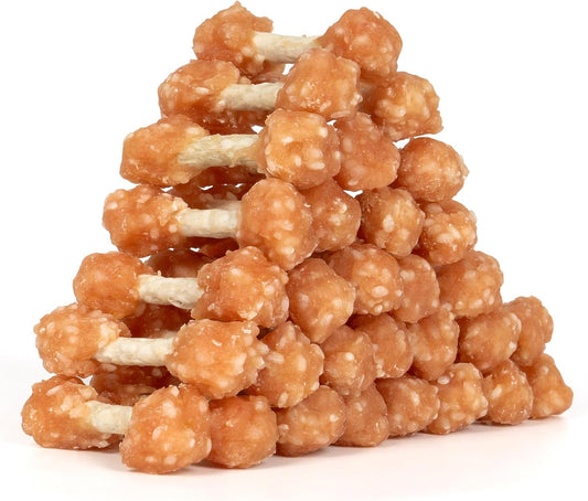Dog Treats, 16oz Mini Rawhide Chews, Chicken Dumbbells with Rice for Small Dogs & Toy Breed, Crunchy and Healthy (2.5 Inch 30 Count)