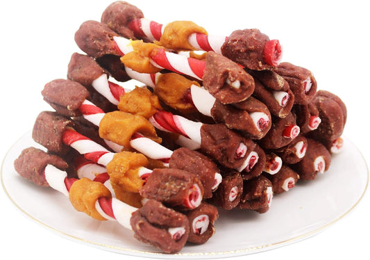 Dog Training Treats – Triple-Flavor Rawhide Skewers; 1-Pound (454g) Pack