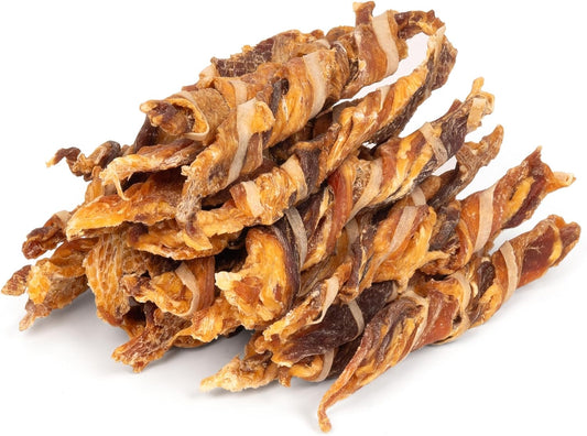 Dog Treats, Triple Flavor Jerky Twist Sticks, 5-7 Inch Chicken Duck and Codfish Sticks Chews for Small Dogs, Healthy Snacks, 17.64 oz (25 Count-Pack of 1)